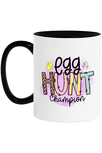 StoryGift Romania Cana cu mesajul "Egg hunt champion", campion la vanatoarea de oua, Paste fericit, Cu Maner Negru