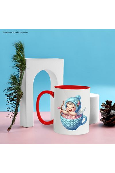 StoryGift Romania Mug with a baby Cupid sitting in a wool cup, illustration, draw with, With, STG