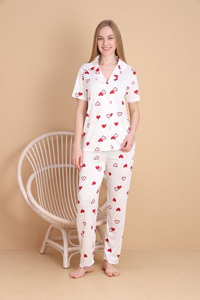 Mira Homewear Buttoned Short Sleeve Patterned Women's Pajama Set Mr003