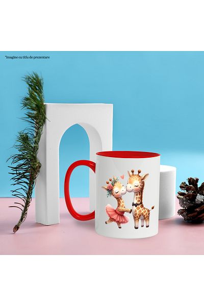StoryGift Romania Mug with 2 blushing giraffes, illustration, relationship, friendship, affection, dress r, With ,STG
