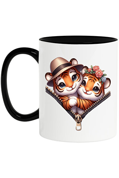 StoryGift Romania Cana cu 2 tigri, ilustratie, fermoar, floricele, palarie, b...