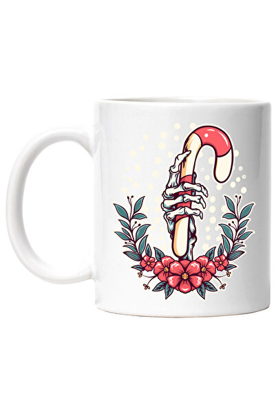 StoryGift Romania Cana Cu Coroana Sarbatori, Iarna, Schelet, Mana, Multicolor 330 ml, Ceramica cu , Cu Maner Alb