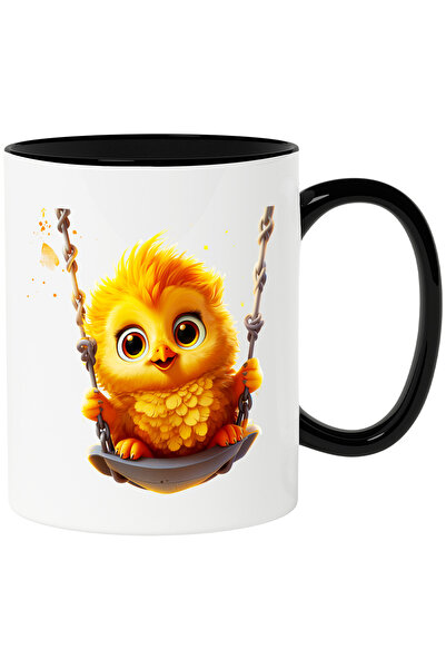 StoryGift Romania Cana cu un puisor care se da in leagan | ilustratie | pasare | joaca | veselie |, Cu Maner Negru