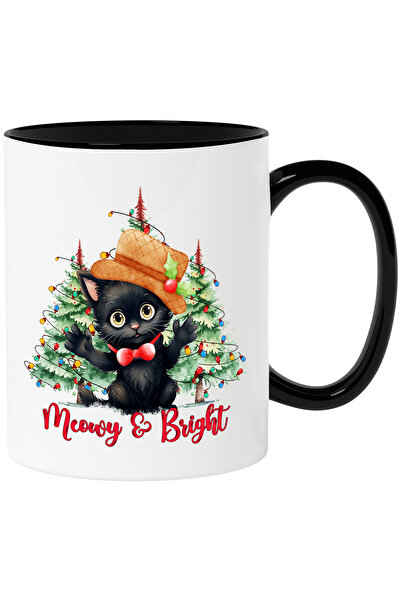 StoryGift Romania Cana cu pisoi negru cu mesajul "Meowy & Bright", Craciun fe...
