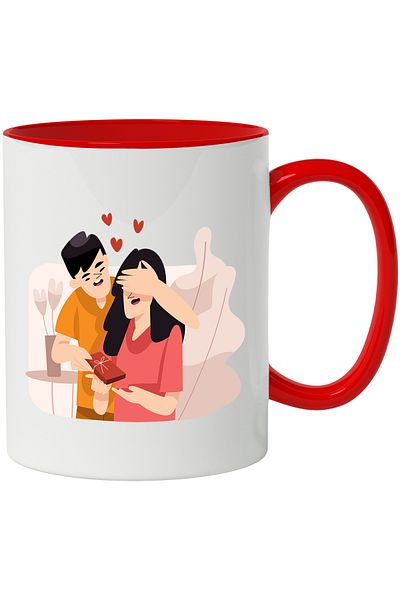 StoryGift Romania Cana Cu Indragostiti, Cuplu, Aniversare, Cutie De Cadou, Inimi, Multicolor 330 m, Cu Maner Rosu