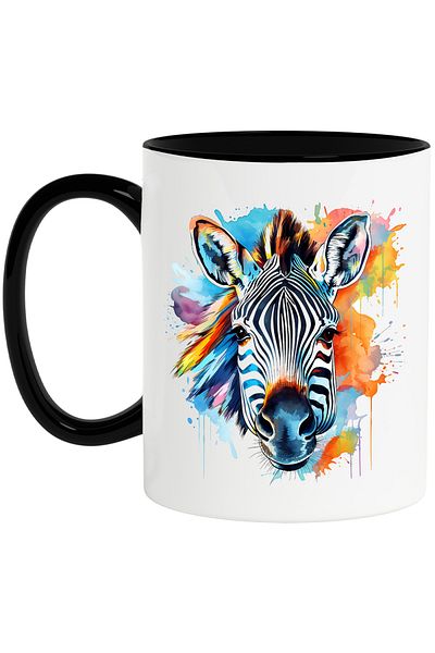 StoryGift Romania Mug with a zebra, illustration, wild animal, abstract, color spots with Handle, With Black Handle