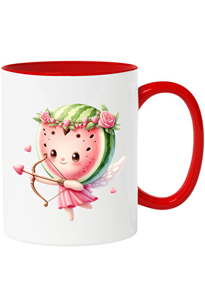 StoryGift Romania Cana cu un micut Cupidon | ilustratie | trage cu arcul | cap de pepene | fruct d, Cu Maner Rosu
