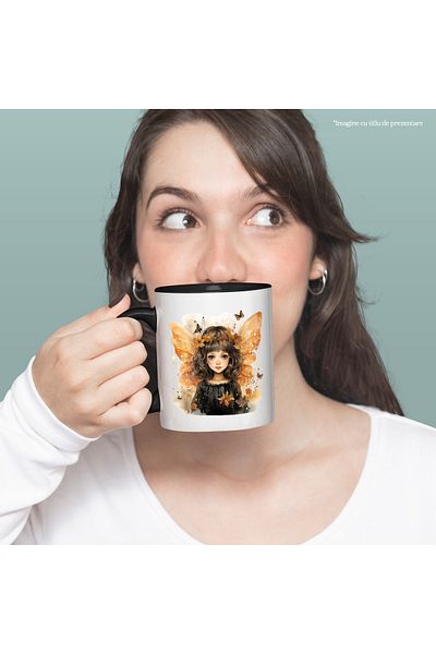 StoryGift Romania Mug with little girl with butterfly wings, illustration, leaves, autumn, orange, rock, With,STG
