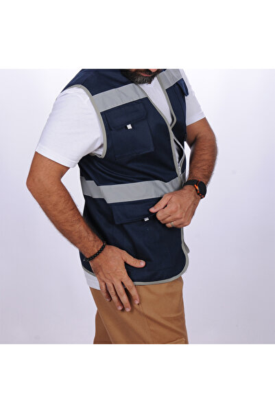 FORMTEKS İşçi Çok Cepli Reflektörlü Alet Yeleği Lacivert