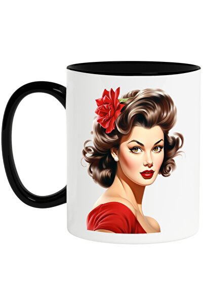 StoryGift Romania Cana cu o femeie frumoasa, ilustratie, stil retro, vechi, d...