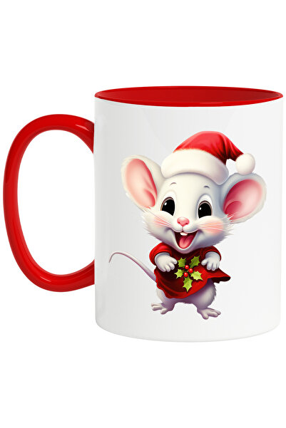 StoryGift Romania Cana cu un soricel vesel care poarta o caciula de Craciun |...