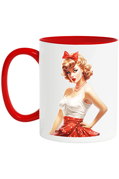 StoryGift Romania Cana cu o femeie frumoasa blonda, ilustratie, stil retro, v...