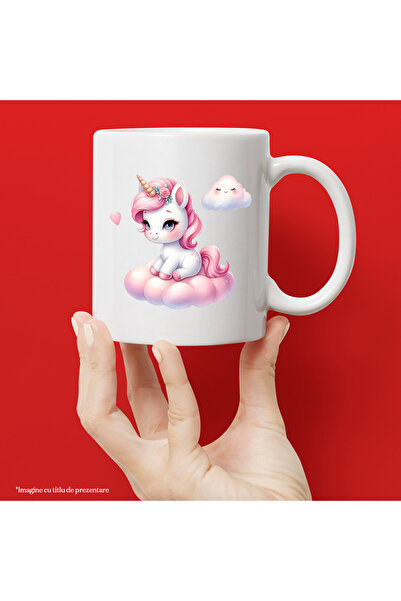 StoryGift Romania Cana cu un unicorn cam somnoros, ilustratie, sta pe norisor...
