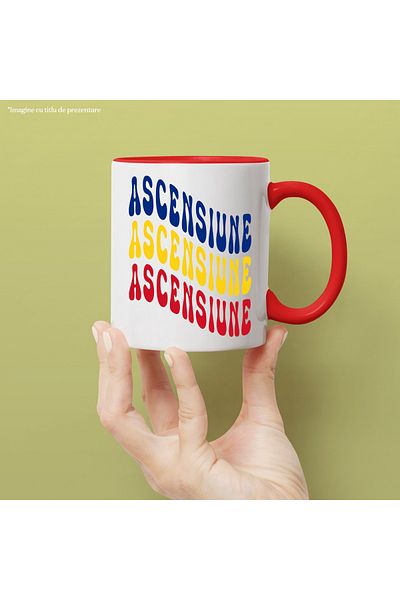 StoryGift Romania Mug The Word Ascension, in the Colors of the Romanian Flag, Red, Yellow, Blue, with ,STG