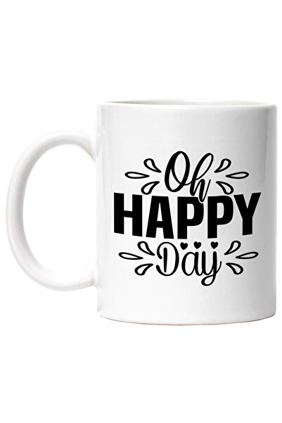 StoryGift Romania Cana cu mesajul "Oh, happy day" - ziua bucuriei inimioare cu Maner Alb, Cu Maner Alb