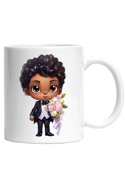 StoryGift Romania Cana cu un ginere de culoare vesel care tine un buchet cu f...