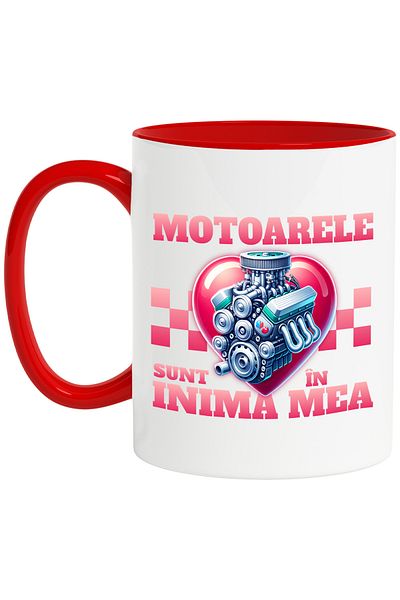 StoryGift Romania Cana motoarele sunt în inima mea masini viteza, 330ml, Ceramic cu Maner Rosu, Cu Maner Rosu