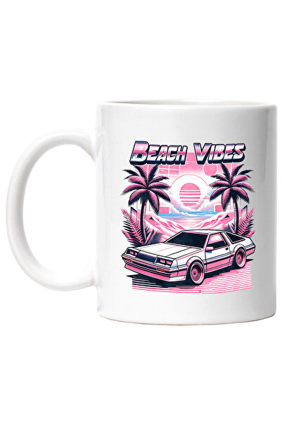 StoryGift Romania Cana cu mesajul "Beach vibes", ilustratie, stil retro, vech...