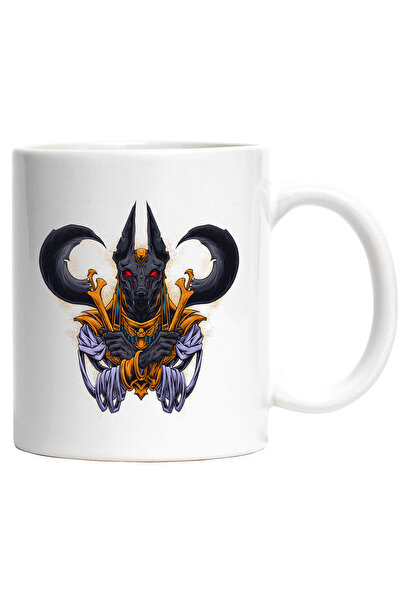 StoryGift Romania Cana Cu Anubis, Zeu, Egiptean, Mitologie, Multicolor 330 ml, Ceramica cu Maner A, Cu Maner Alb