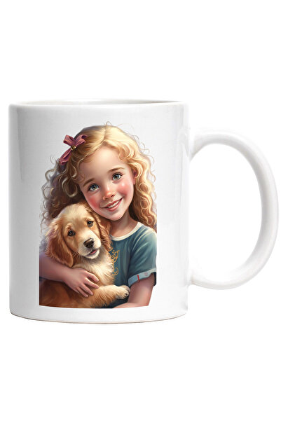 StoryGift Romania Cana cu Portret Fetita Mica cu Catelul ei, Fetita cu Parul ...