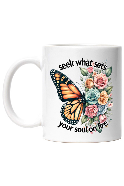 StoryGift Romania Cana cu mesajul "Seek what sets your soul on fire", ilustra...