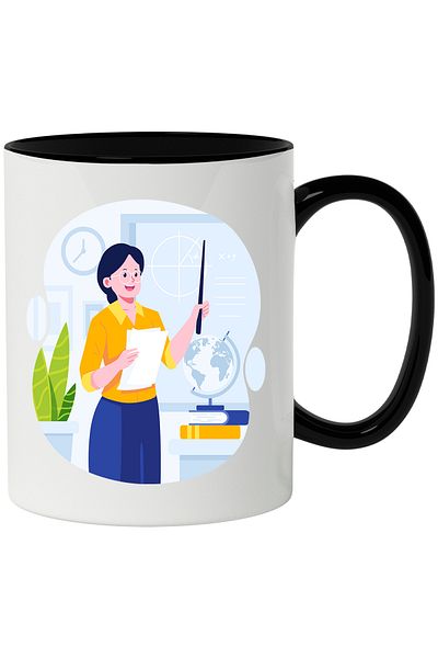 StoryGift Romania Cana Cu Profesor, Educatie, Glob, Carti, Matematica, Scoala, Multicolor 330 ml, , Cu Maner Negru