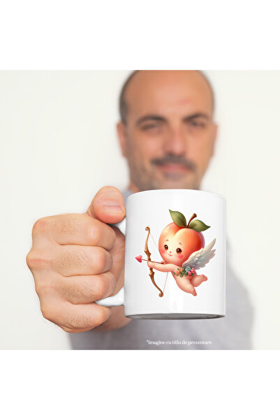 StoryGift Romania Cana cu un bebelus cu cap de piersica | ilustratie | trage cu arcul | Cupidon | , Cu Maner Alb