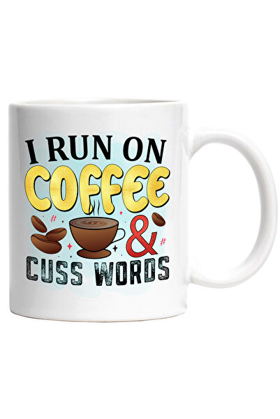 StoryGift Romania Cana cu mesajul "I run on coffee & cuss words", ilustratie,...