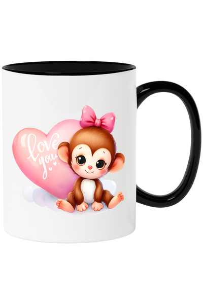 StoryGift Romania Cana cu maimutica si cu inima cu mesajul "Love You", ilustr...