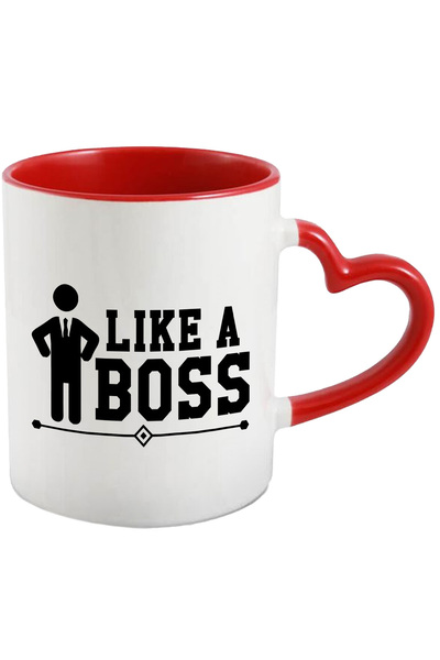 StoryGift Romania Cana cu textul "Ca un sef" - patron afacere cu Maner Inima ...