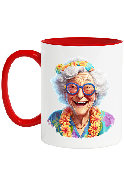 StoryGift Romania Cana cu o bunicuta care rade | ilustratie | veselie | in vacanta intr-un loc exo, Cu Maner Rosu