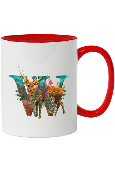 StoryGift Romania Cana Cu Litera, W, Cerb, Flori, Multicolor 330 ml, Ceramica...