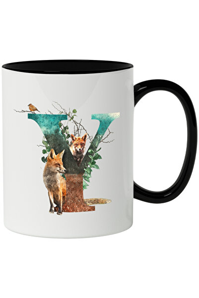 StoryGift Romania Cana Cu Litera, Y, Vulpi, Frunze, Multicolor 330 ml, Cerami...