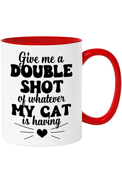 StoryGift Romania Cana pentru iubitorii de pisici care cer o portie dubla din ceea ce au pisicile , Cu Maner Rosu