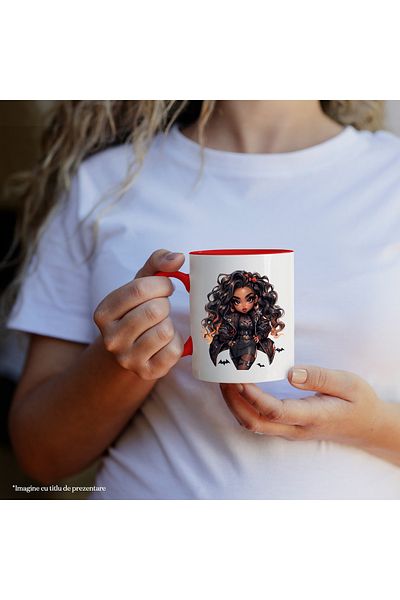 StoryGift Romania Mug with a black face | illustration | beautiful | bats | long hair | makeup, With ,STG