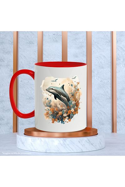 StoryGift Romania Mug With Dolphin, Birds, Leaves, Flowers, Autumn, Mammal, Multicolor 330 ml, Sky, With,STG.