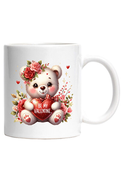 StoryGift Romania Cana cu o ursoaica vesela care tine o inimioara in brate cu...