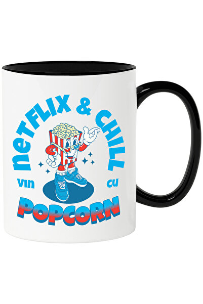 StoryGift Romania Cana cu Punga Popcorn Cu Ochelari 3D Adidasi albastri Film Cinema text Netflix &, Cu Maner Negru