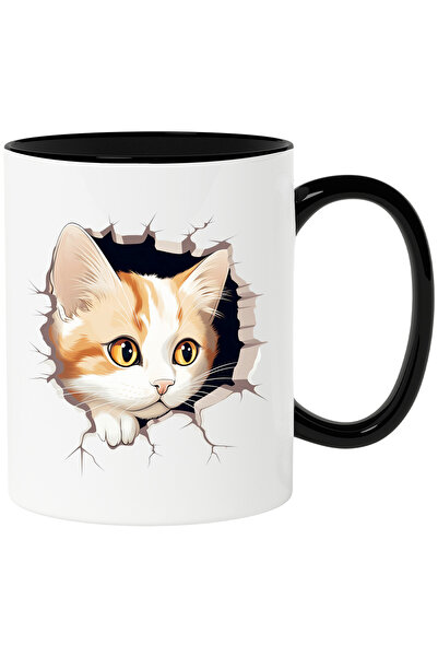 StoryGift Romania Cana cu o pisicuta surprinsa care scoate capul printr-o gau...