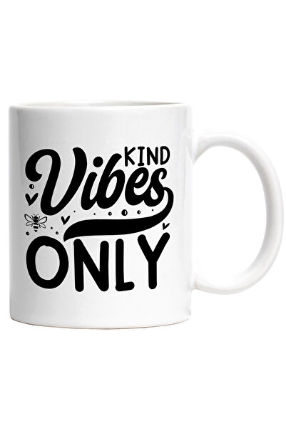 StoryGift Romania Cana cu inimioare si textul "Kind vibes only" - doar vibratii bune ajutor cu Man, Cu Maner Alb