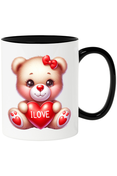 StoryGift Romania Cana cu ursulet tinand in brate o inima pe care scrie "I lo...
