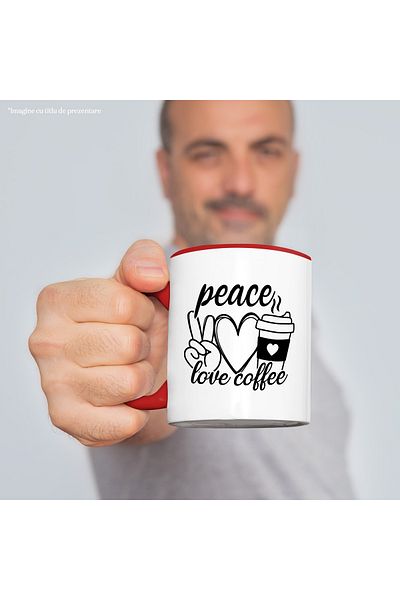 StoryGift Romania Mug with heart and the text "Peace, love coffee" - peace loves coffee with Handle, With,STG.