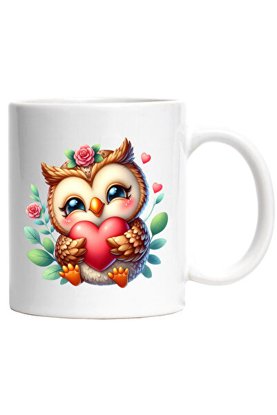 StoryGift Romania Cana cu o bufnita micuta care tine in brate o inima | ilust...