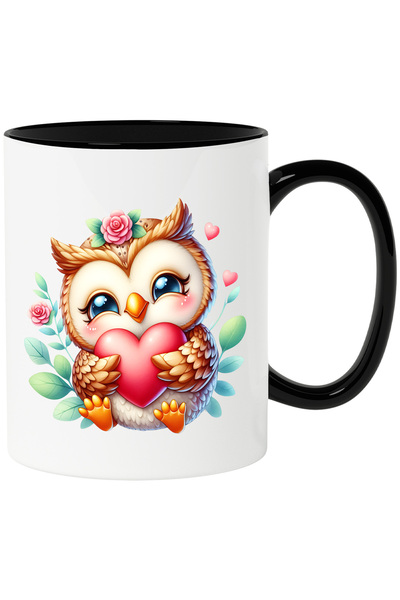 StoryGift Romania Cana cu o bufnita micuta care tine in brate o inima | ilust...