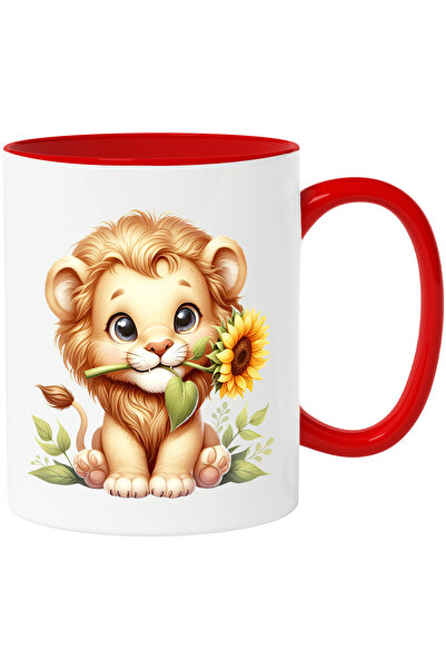 StoryGift Romania Cana cu un pui de leu vesel care tine o floare | ilustratie...
