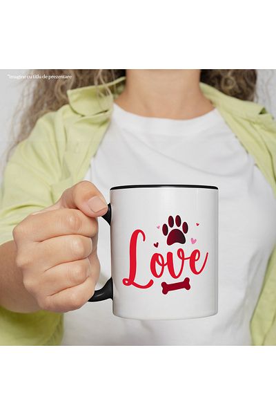 StoryGift Romania Mug with hearts, paw and bone for dog lovers with Black Handle, With Black Handle, STG