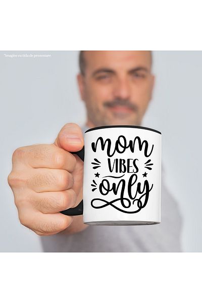 StoryGift Romania Mug for proud and beloved mothers with the message "Mom vibes only" with Black Handle, With Ma