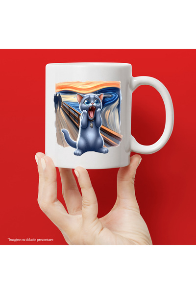 StoryGift Romania Cana cu o pisica speriata, ilustratie, socata, uimita, pict...