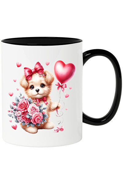 StoryGift Romania Cana cu un catel care tine un buchet cu trandafiri | balon ...