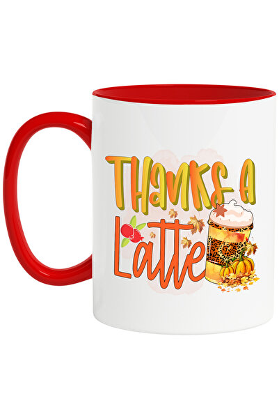 StoryGift Romania Cana cu mesajul "Thanks a latte", toamna, ilustratie, dovleci, cafea, frisca, fr, Cu Maner Rosu